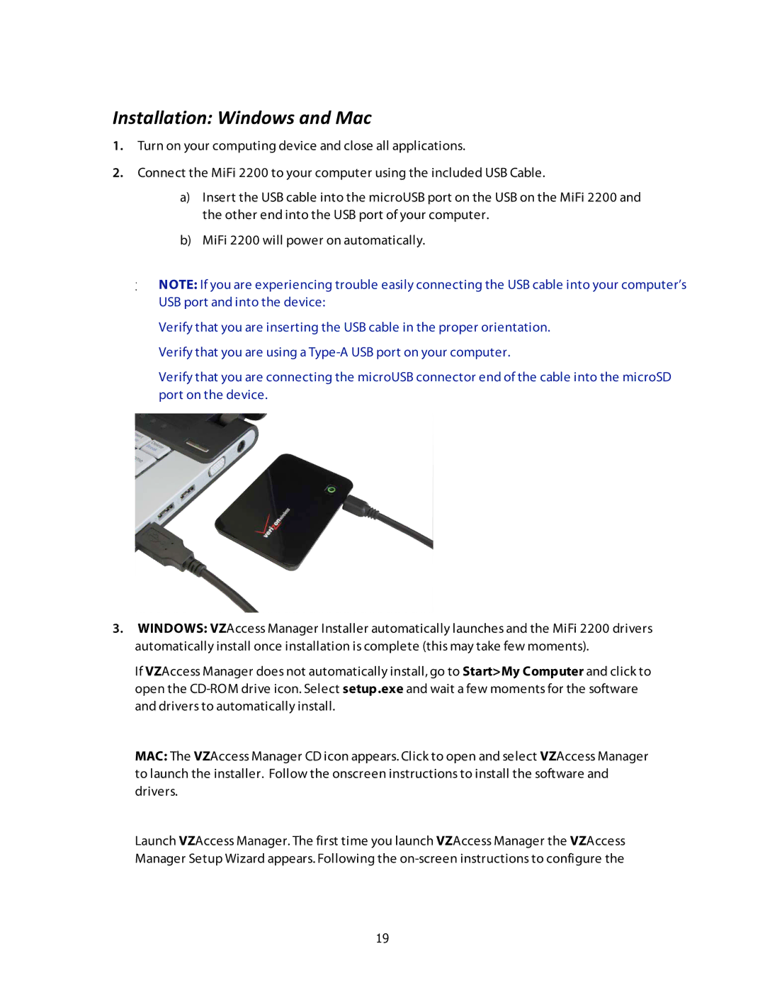 Verizon MiFi 2200 manual Installation Windows and Mac  